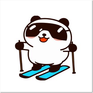 Kawaii Cute Panda Skiing Posters and Art